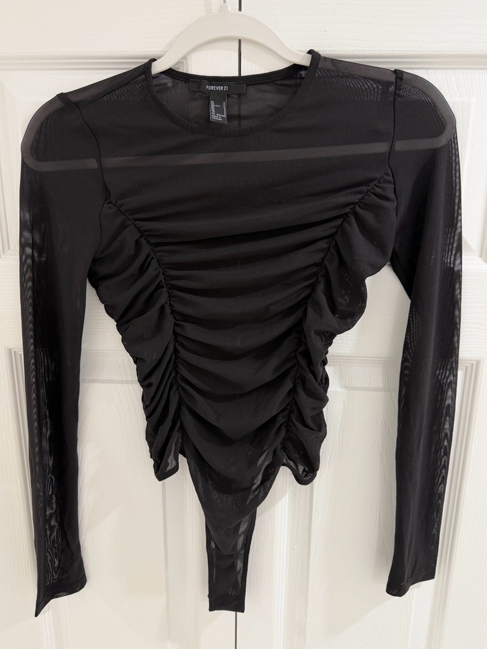 Forever 21 Black Ruched Sheer Bodysuit